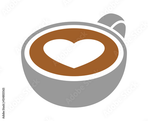 Cup of latte / espresso art with heart flat color vector icon for coffee apps and websites