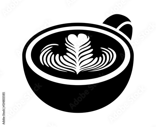 Cup of latte / espresso art with rosette leaf flat vector icon for coffee apps and websites
