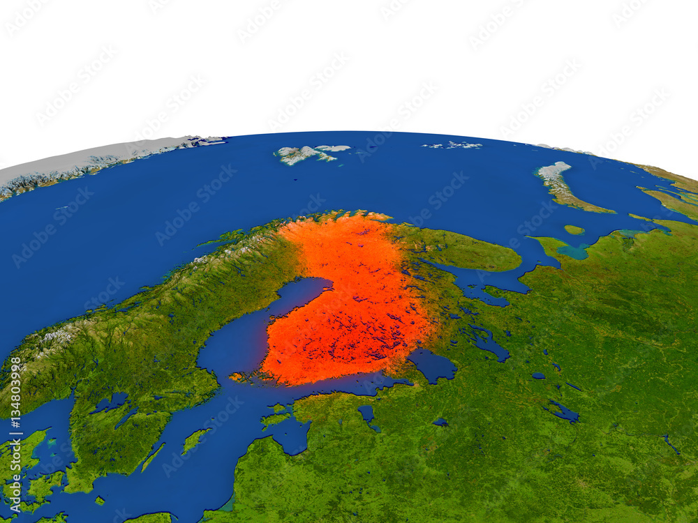 Finland in red from orbit