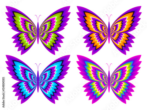 Colorful butterflies. Optical expansion illusion.