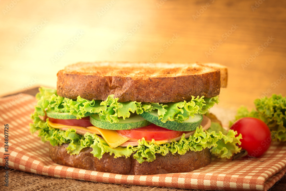 Grilled sandwiches bread with bacon , ham and cheese Grilled sandwiches bread with bacon , ham and cheese