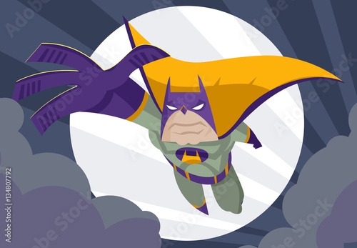 masked superhero jumping on a full moon night