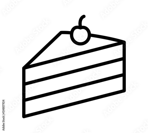 Sliced of layer dessert cake with cherry on top line art vector icon for food apps and websites