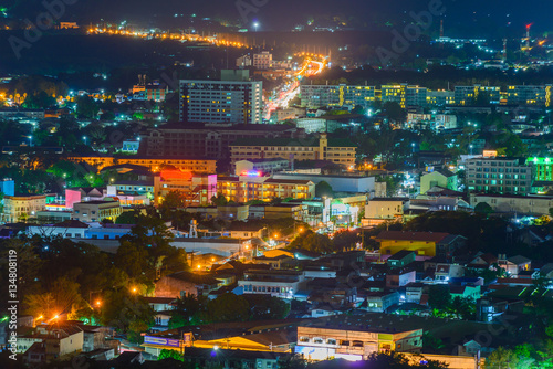 Khao Rang Viewpoint of Phuket city in night shot, Phuket provinc