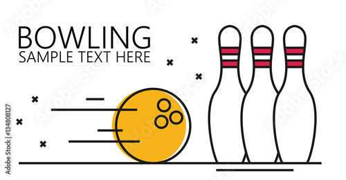 Vector linear style illustration bowling ball and pins.
