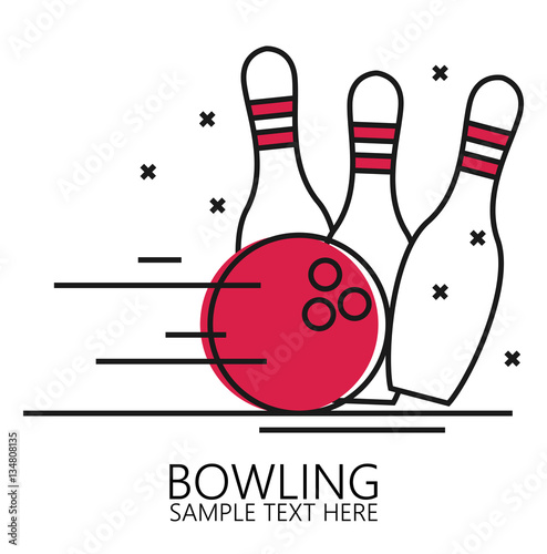 Vector linear style illustration bowling ball and pins.
