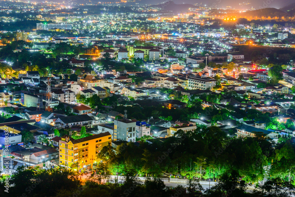 Khao Rang Viewpoint of Phuket city in night shot, Phuket provinc