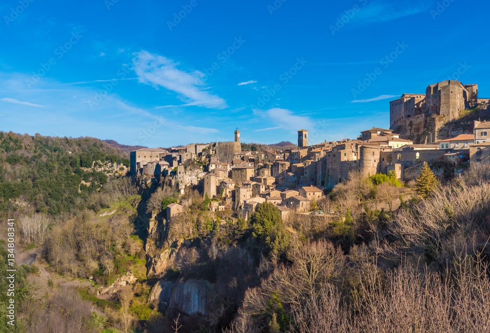 Sorano (Italy) - An ancient medieval hill town hanging from a tuff stone in province of Grosseto, Tuscany region