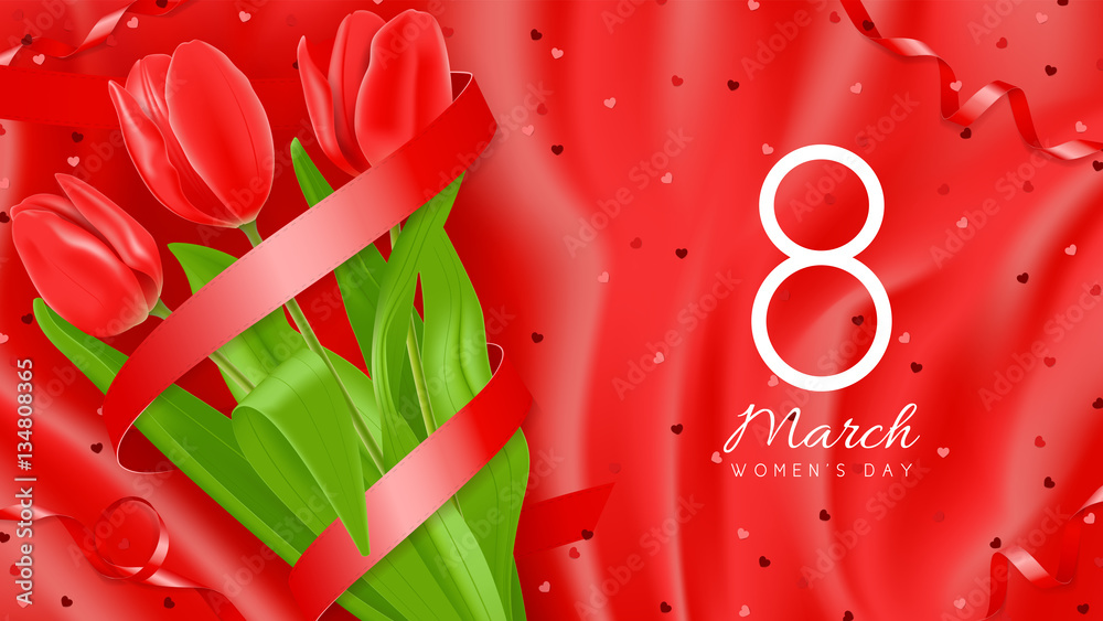Elegant card with red tulips. 8 March - International Women's Day ...