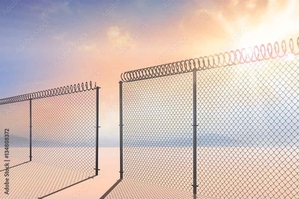Fototapeta premium Composite image of chainlink fence against white background 3d
