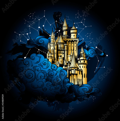 majestic castle floating in the clouds