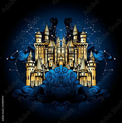 majestic castle floating in the clouds