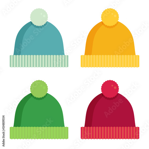 Winter hats set isolated flat vector