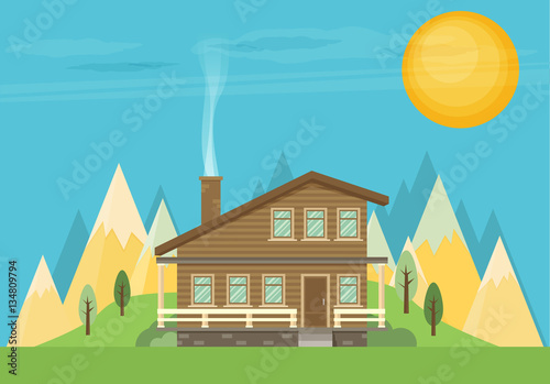 Chalet, wooden house, eco house, house on the nature - vector 