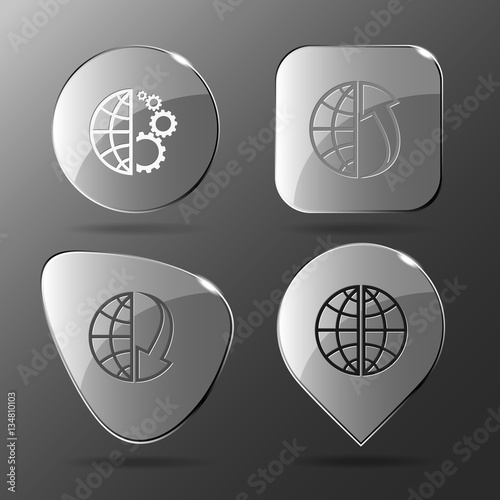 4 images: globe and gears, globe and array up, globe and array d
