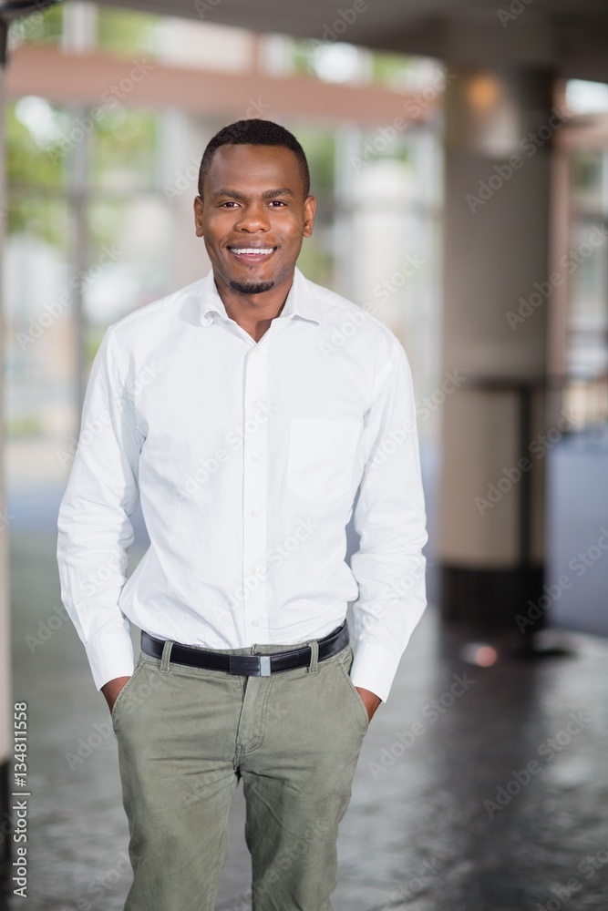 Happy businessman at conference centre Happy businessman at conference centre