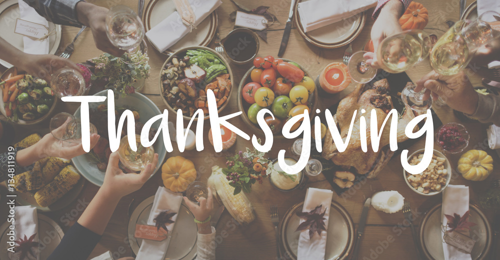 Thnaksgiving Blessing Celebrating Grateful Meal Concept - obrazy, fototapety, plakaty 