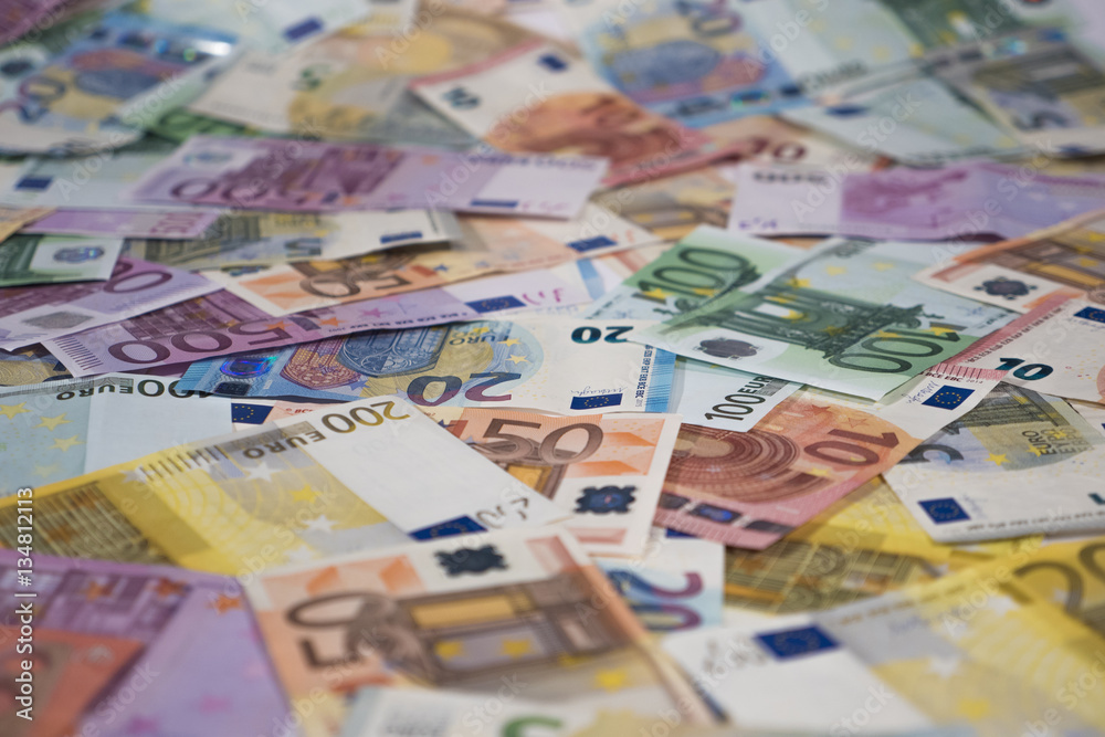 Euro bills, background, side view, focus on middle ground, 4:3 ratio, shallow focus Euro bills, background, side view, focus on middle ground, 4:3 ratio, shallow focus