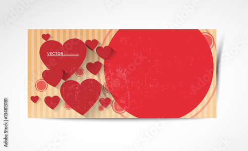 abstract valentine horizontal banners in retro style with red hearts and long shadow effect