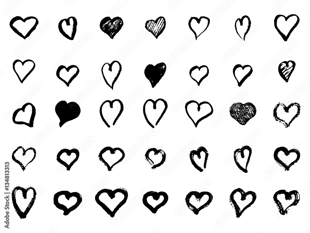Vector hand-painted ink illustration with hearts