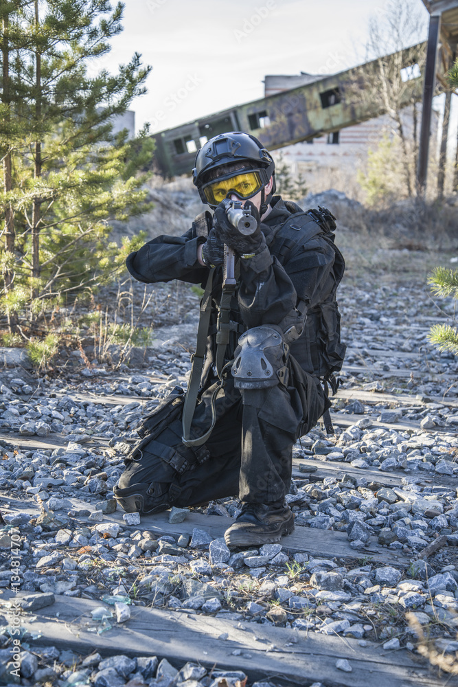 Russian special forces training at a military training ground.