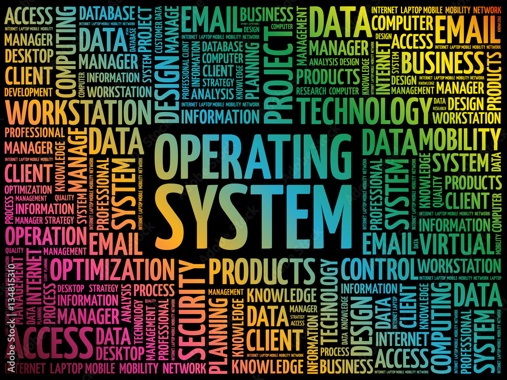 Operating System word cloud, technology concept background