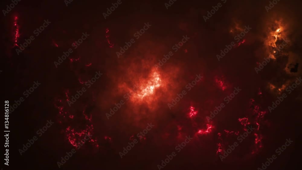 severe thunderstorm clouds at night with lightning time lapse, Hell Background. abstract smoke & fume. Epic Red luminous background for your intro with space for your logo or text.