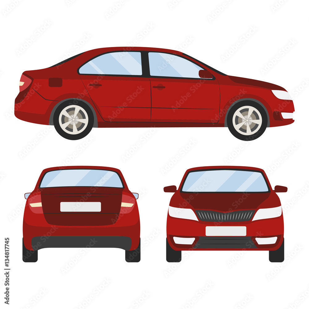Car vector template on white background. Business sedan isolated. red sedan flat style