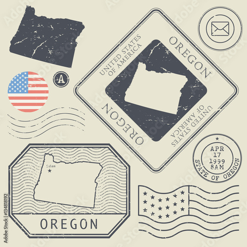 Retro vintage postage stamps set Oregon, United States
