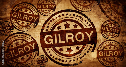 gilroy, vintage stamp on paper background photo