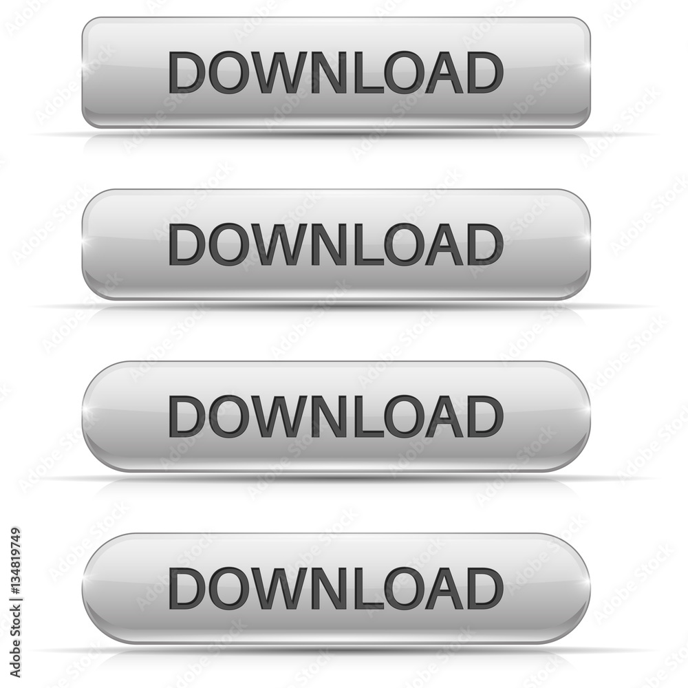 Download buttons. Set of white shiny 3d icons Download buttons. Set of white shiny 3d icons