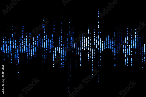 blue digital equalizer audio sound waves on black background, stereo sound effect signal