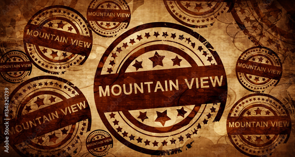 mountain view, vintage stamp on paper background
