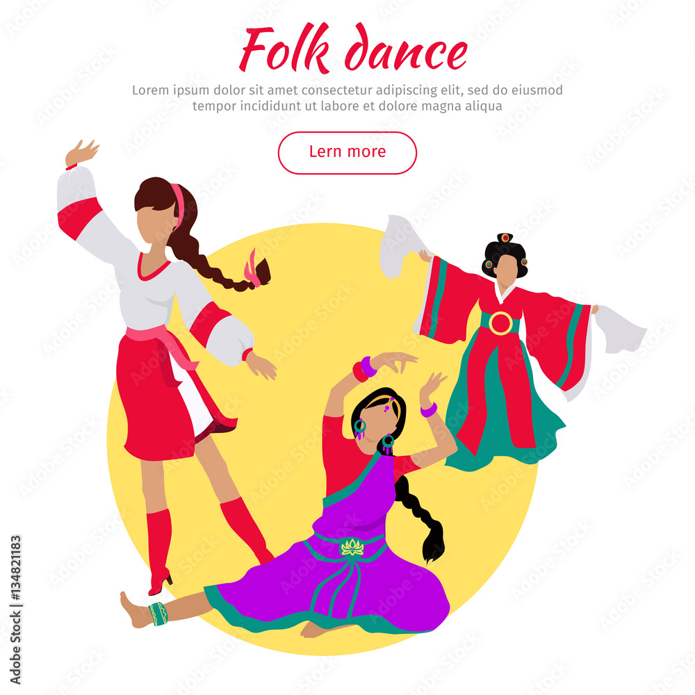 Folk Dance Conceptual Flat Style Vector Web Banner Folk Dance Conceptual Flat Style Vector Web Banner