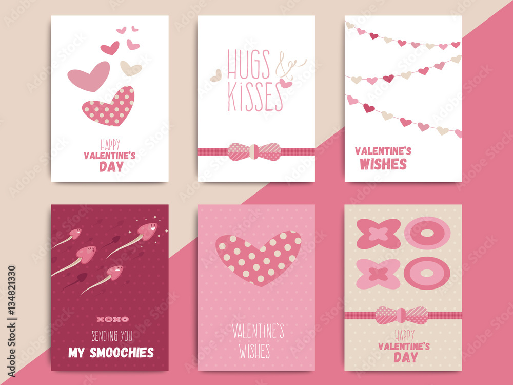 Happy valentine day postcard template set design. Love holiday p