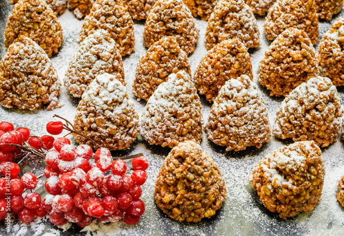 Delicious cookies with condensed milk and walnuts. Russian Traditional winter...