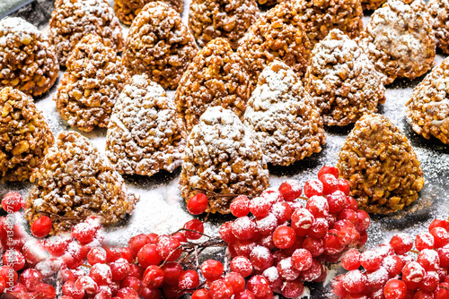Delicious cookies with condensed milk and walnuts. Russian Traditional winter...