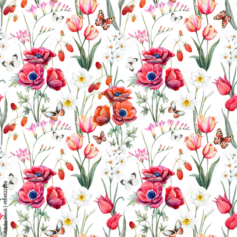 Watercolor vector floral pattern Stock Vector | Adobe Stock