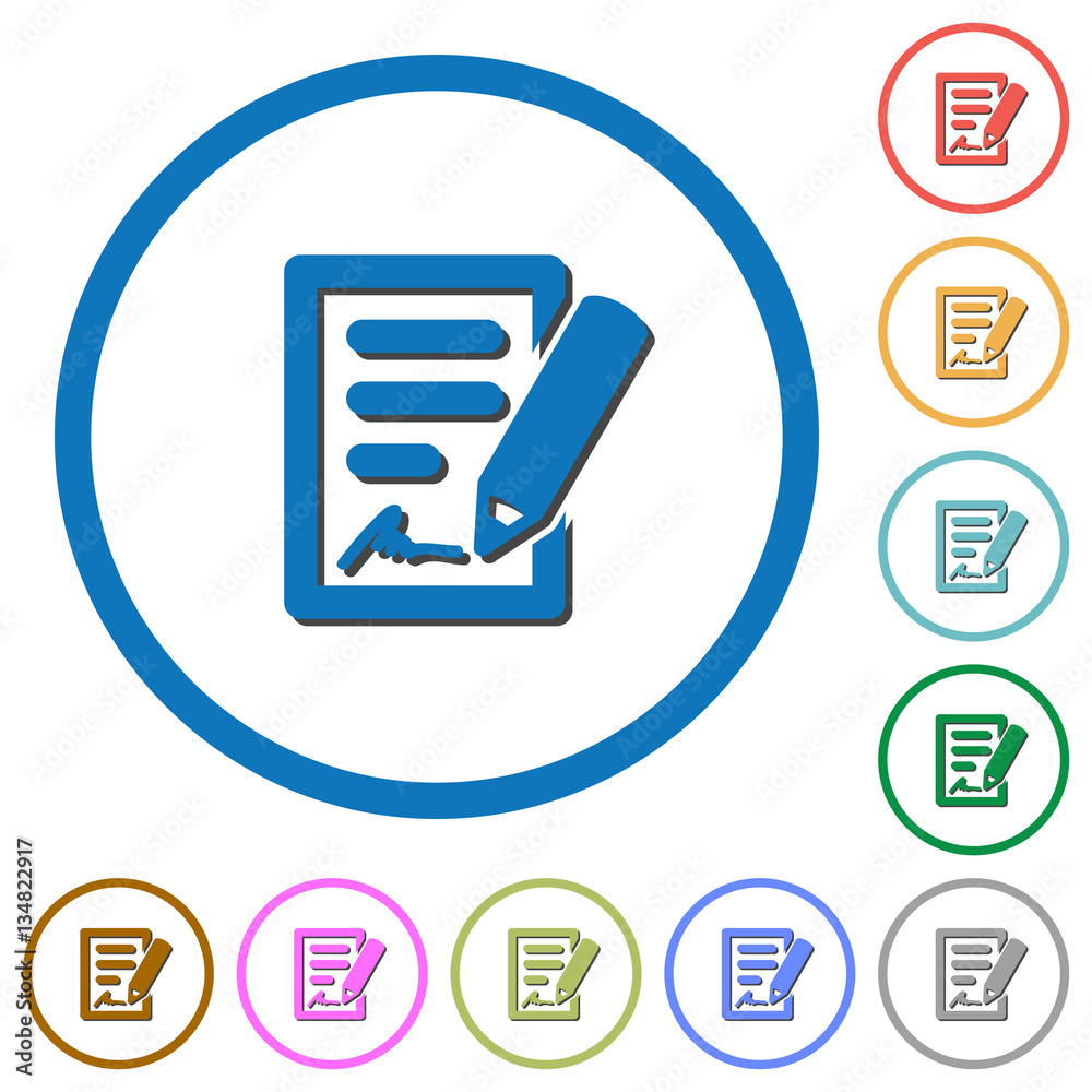 Signing contract icons with shadows and outlines Signing contract icons with shadows and outlines