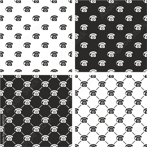 Telephone or Landline Icon Seamless Pattern Set