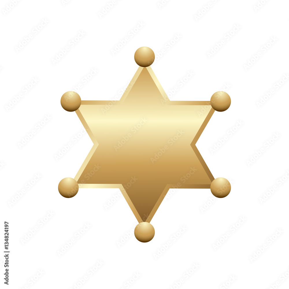 Shiny gold sheriff star, isolated on white background. Vector ...