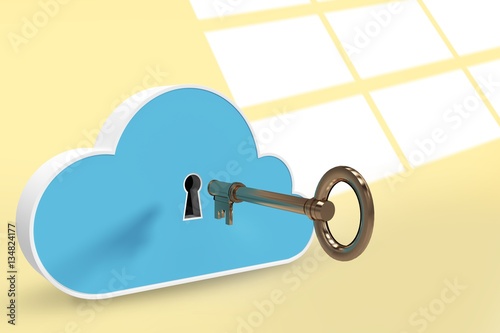 Composite image of blue locker in cloud shape with key 3d
