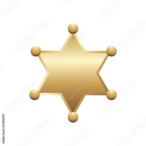 Shiny gold sheriff star, isolated on white background. Vector illustration