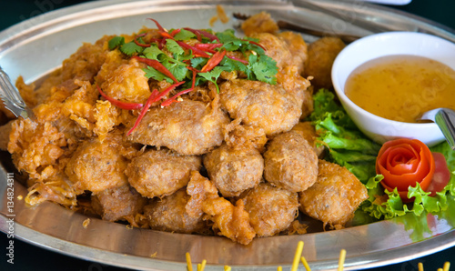 Thai deep fried food with sweet sauce, Thai cuisine