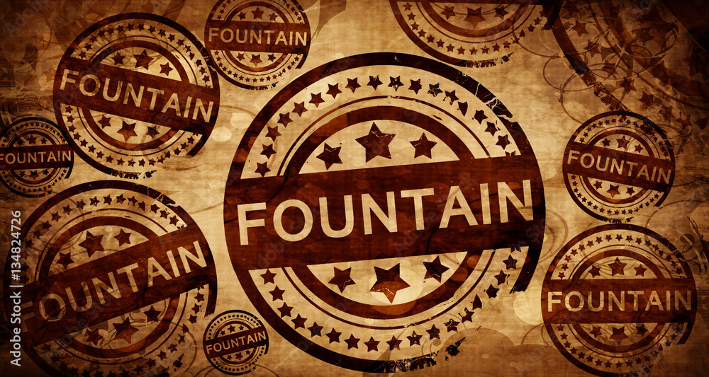 fountain, vintage stamp on paper background