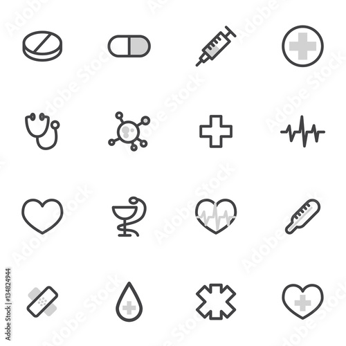 set of vector icons  medical devices and characters on a light background