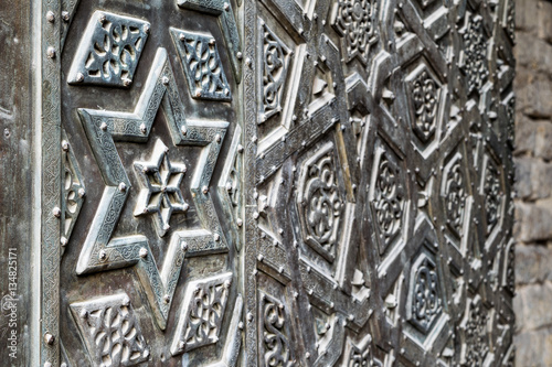 Ornaments of the bronze-plate door of Sultan Qalawun mosque containing the Star of David, Old Cairo, Egypt