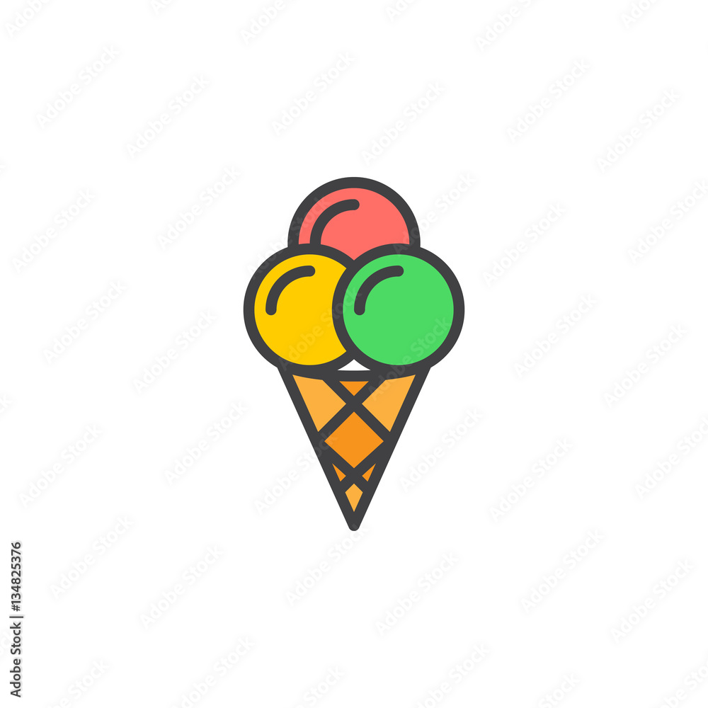 Ice cream cone line icon, filled outline vector sign, linear colorful pictogram isolated on white. Symbol, logo illustration Ice cream cone line icon, filled outline vector sign, linear colorful pictogram isolated on white. Symbol, logo illustration
