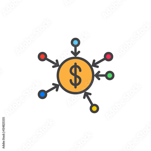 Crowd funding line icon, filled outline vector sign, linear colorful pictogram isolated on white. Symbol, logo illustration