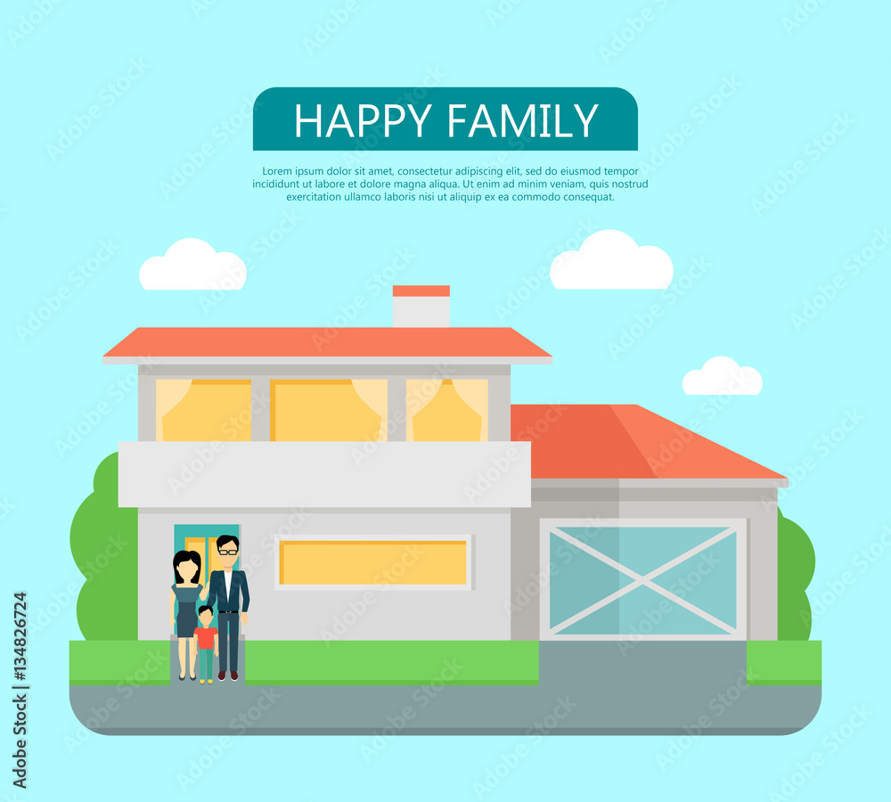 Happy Family in the Yard of Their House Happy Family in the Yard of Their House